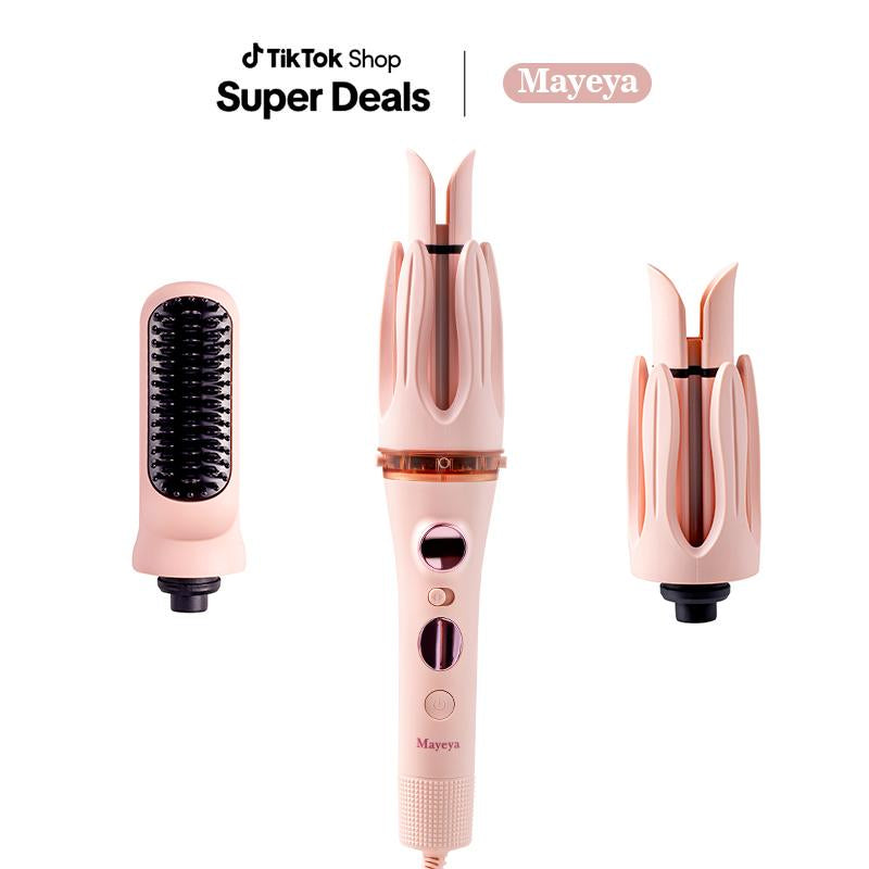 Mayeya 3-In-1 Automatic Curling and Straightening Iron |Temperature, Dual Swivel, Anti-Iron, Anti-Knot, Straightening Comb, Auto Shut-Off, Travel-Friendly Lazy Curling Tool. Professional Hair Dryer Brush with Ionic
