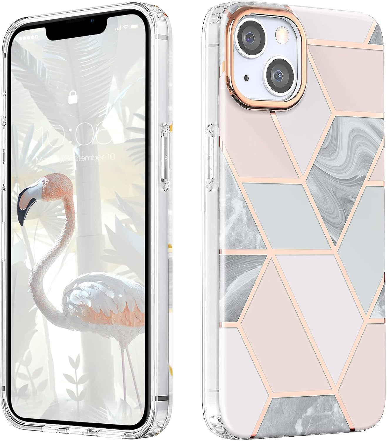 Compatible with Iphone 13 Case Marble Design Slim Thin Stylish Geometric Cover for Iphone 13 6.1" 2021(Marble Pink)