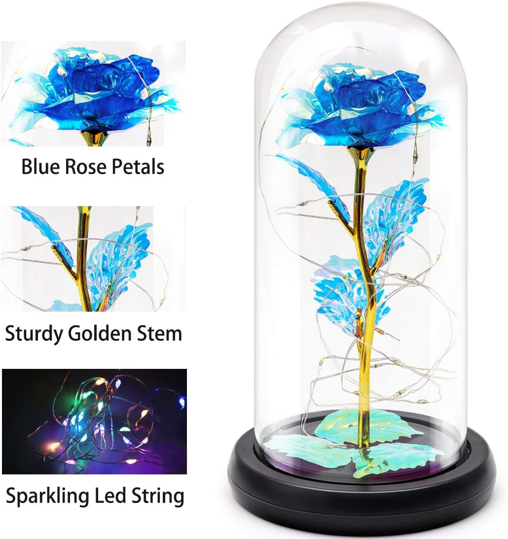 Beauty and the Beast Rose Gift Enchanted Colorful Led Galaxy Crystal Rose Flower Light in Glass Dome, Unique Gifts for Her, Women, Valentine‘S Day, Mom, Mother'S Day, Birthday. Christmas
