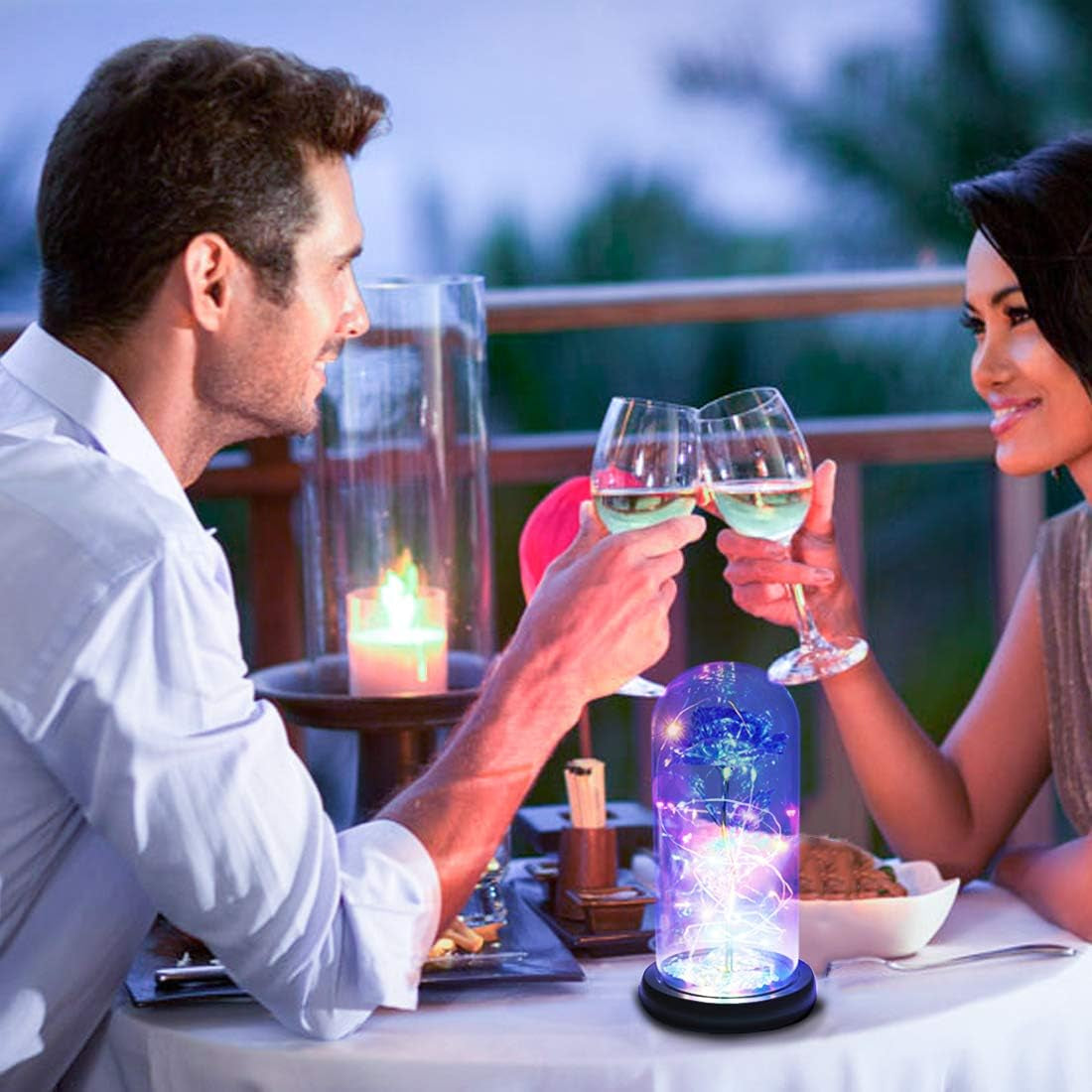 Beauty and the Beast Rose Gift Enchanted Colorful Led Galaxy Crystal Rose Flower Light in Glass Dome, Unique Gifts for Her, Women, Valentine‘S Day, Mom, Mother'S Day, Birthday. Christmas