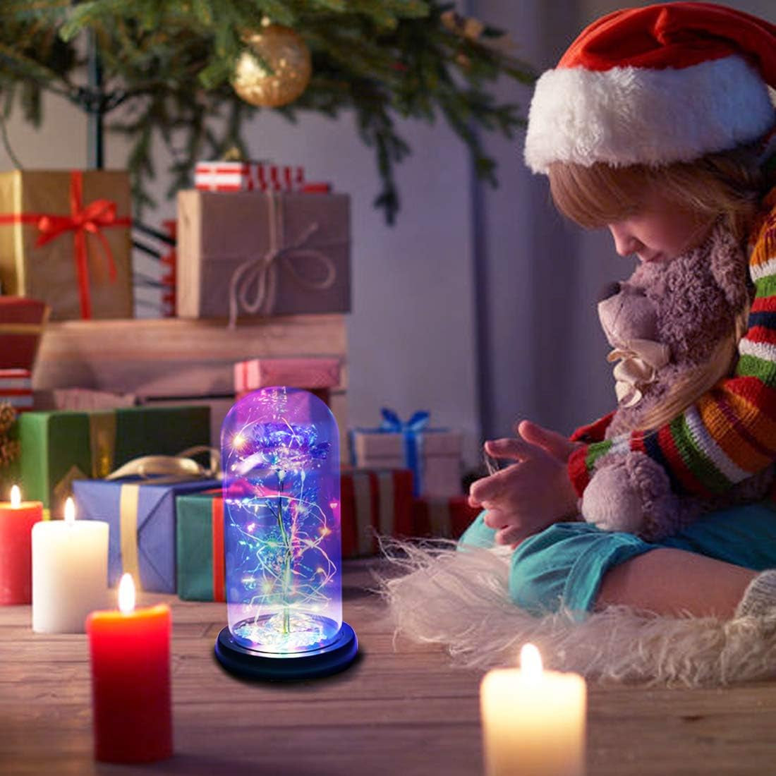 Beauty and the Beast Rose Gift Enchanted Colorful Led Galaxy Crystal Rose Flower Light in Glass Dome, Unique Gifts for Her, Women, Valentine‘S Day, Mom, Mother'S Day, Birthday. Christmas