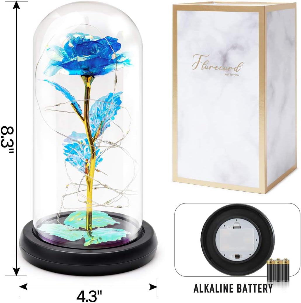Beauty and the Beast Rose Gift Enchanted Colorful Led Galaxy Crystal Rose Flower Light in Glass Dome, Unique Gifts for Her, Women, Valentine‘S Day, Mom, Mother'S Day, Birthday. Christmas
