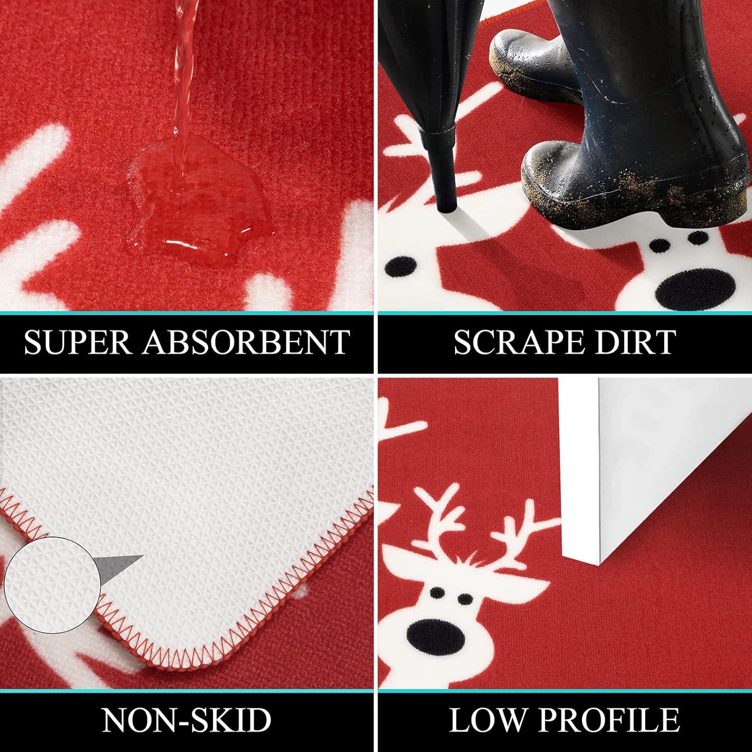 Peeking Reindeer Doormat Resist Dirt Entrance Rug Non Slip Christmas Welcome Mat Washable Xmas Doormat Entryway Front Door Merry Christmas Rug