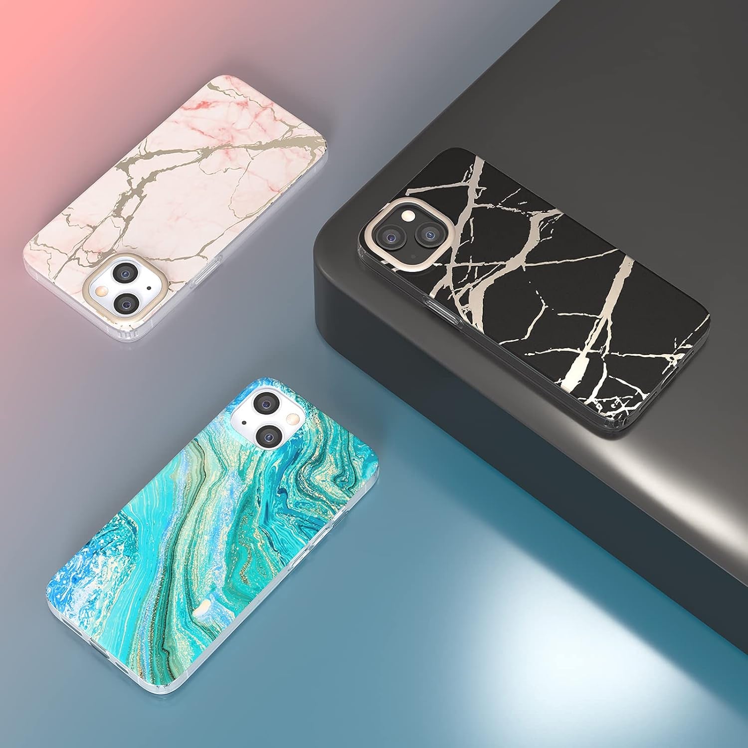 Compatible with Iphone 13 Case Marble Design Slim Thin Stylish Geometric Cover for Iphone 13 6.1" 2021(Marble Pink)