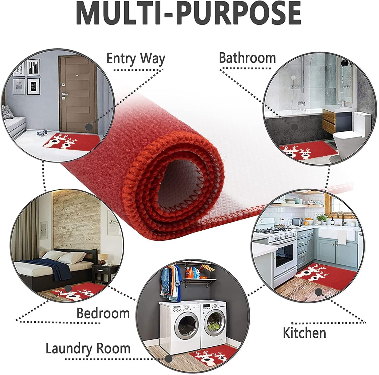 Peeking Reindeer Doormat Resist Dirt Entrance Rug Non Slip Christmas Welcome Mat Washable Xmas Doormat Entryway Front Door Merry Christmas Rug