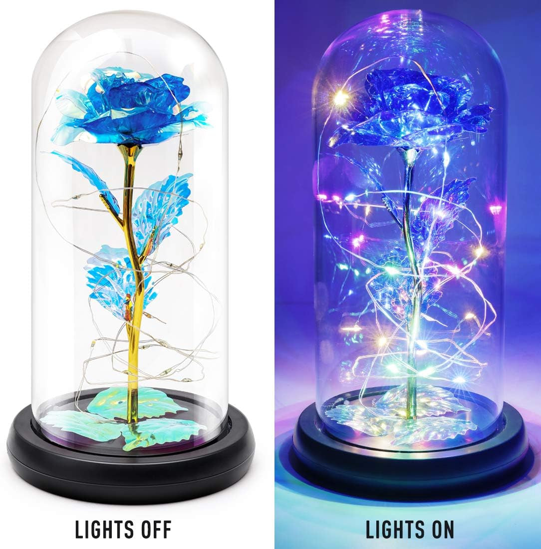 Beauty and the Beast Rose Gift Enchanted Colorful Led Galaxy Crystal Rose Flower Light in Glass Dome, Unique Gifts for Her, Women, Valentine‘S Day, Mom, Mother'S Day, Birthday. Christmas