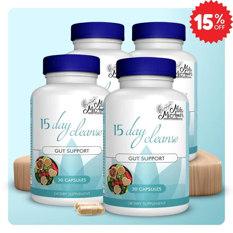 15 Day Cleanse - Gut and Colon Support | Caffeine Free | Advanced Formula with Senna, Cascara Sagrada, & Psyllium Husk | Non-Gmo | 30 Capsules
