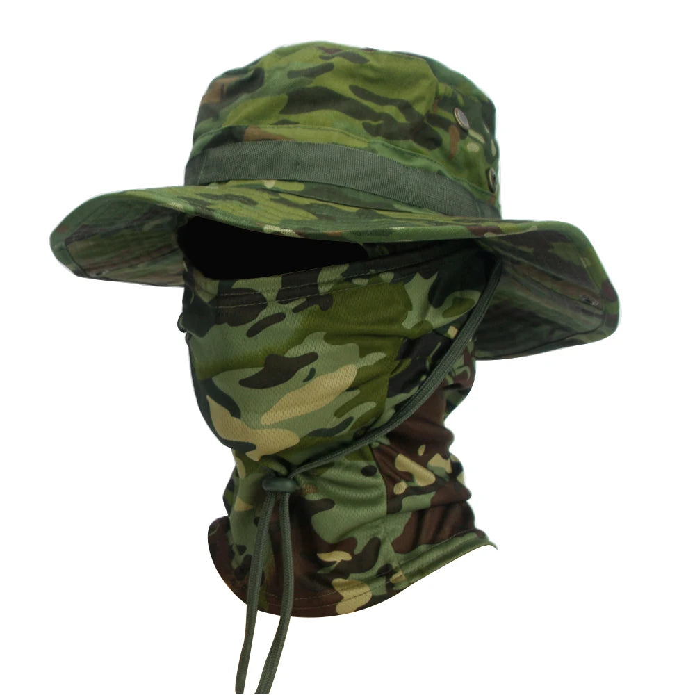 Ultimate Camouflage Boonie Cap & Balaclava Hat Combo - Foldable, Soft, and Perfect for Outdoor Hunting and Fishing with Wide Brim for Maximum Sun Protection
