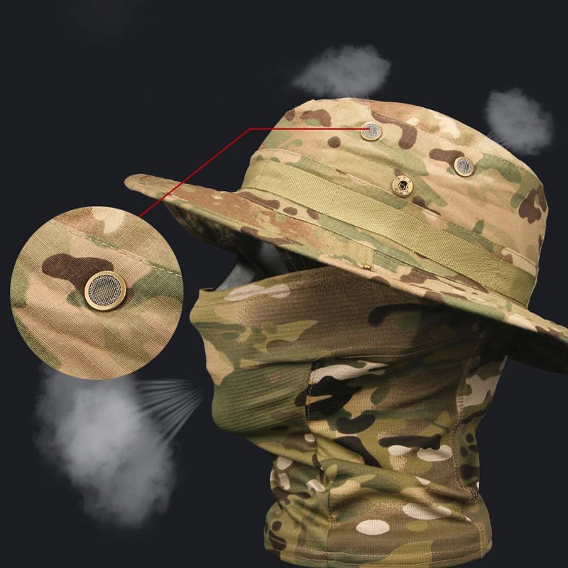 Ultimate Camouflage Boonie Cap & Balaclava Hat Combo - Foldable, Soft, and Perfect for Outdoor Hunting and Fishing with Wide Brim for Maximum Sun Protection