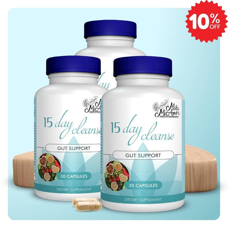 15 Day Cleanse - Gut and Colon Support | Caffeine Free | Advanced Formula with Senna, Cascara Sagrada, & Psyllium Husk | Non-Gmo | 30 Capsules