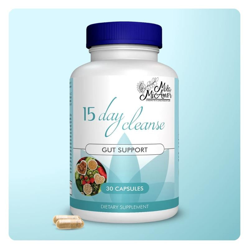 15 Day Cleanse - Gut and Colon Support | Caffeine Free | Advanced Formula with Senna, Cascara Sagrada, & Psyllium Husk | Non-Gmo | 30 Capsules