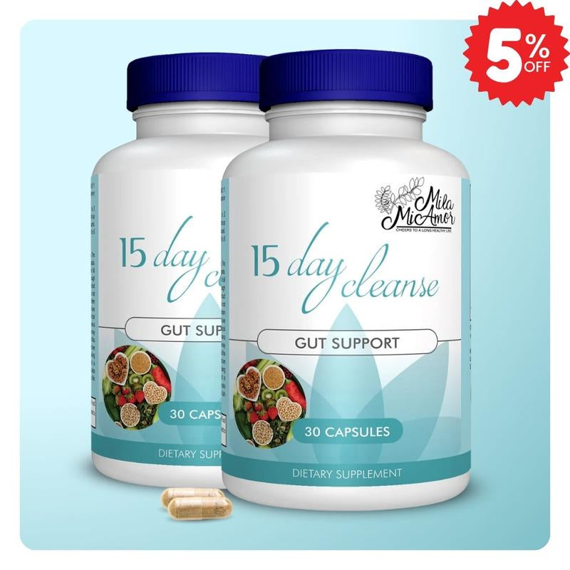 15 Day Cleanse - Gut and Colon Support | Caffeine Free | Advanced Formula with Senna, Cascara Sagrada, & Psyllium Husk | Non-Gmo | 30 Capsules